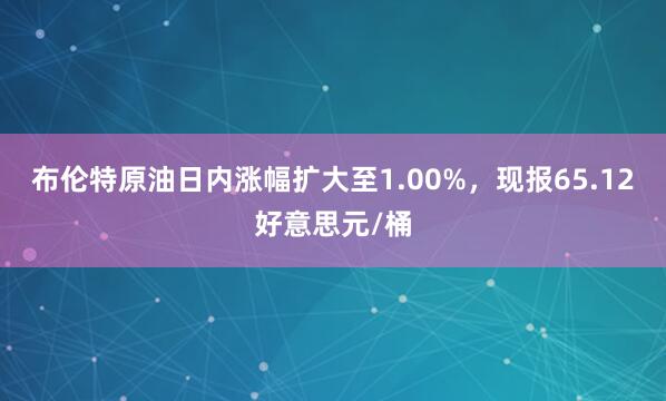 布伦特原油日内涨幅扩大至1.00%，现报65.12好意思元/桶